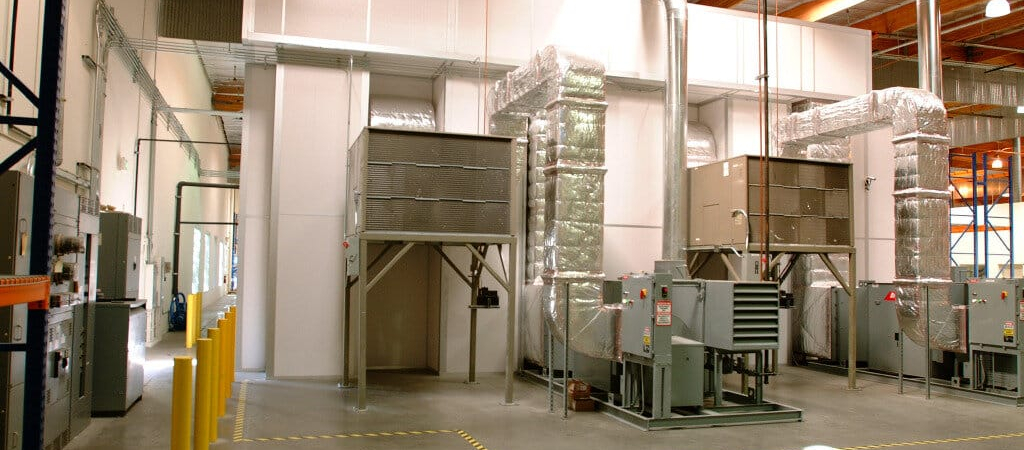 Air handling units outside of a modular cleanroom.
