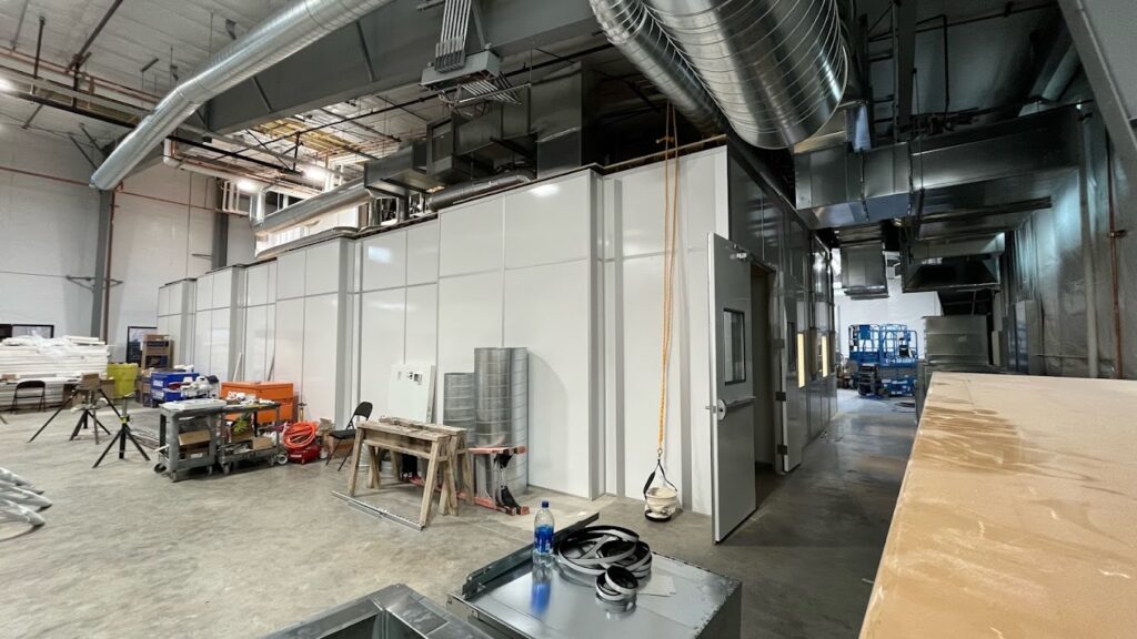 A modular cleanroom being installed.