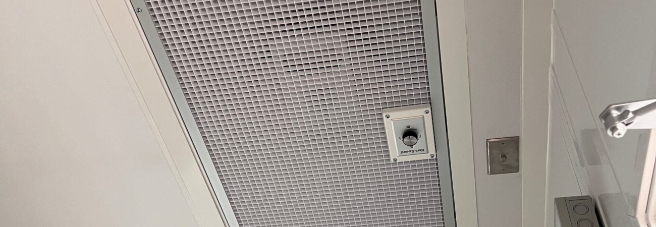 A HEPA filter installed in a grid ceiling, designed to provide clean, filtered air in a controlled environment.