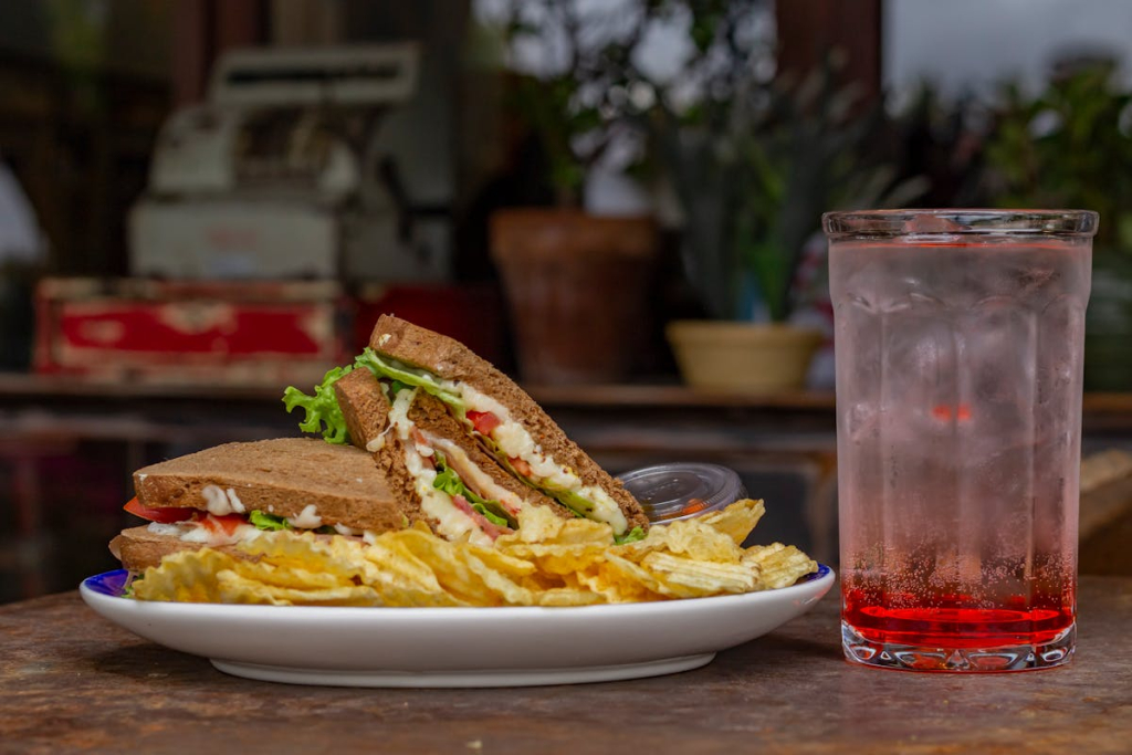 Sandwich, chips, and a drink — items you should never bring into a cleanroom.